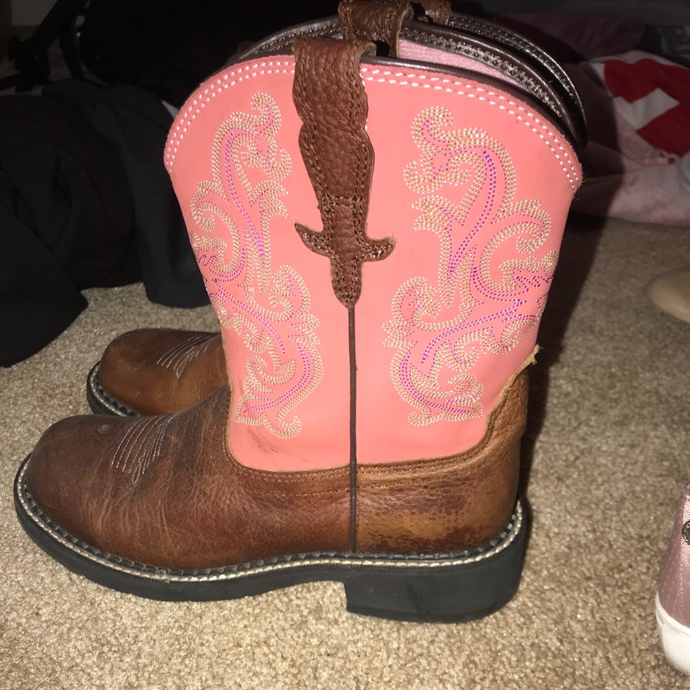 Ariat Pink and Brown Cowboy Boots size 8.5 women’s